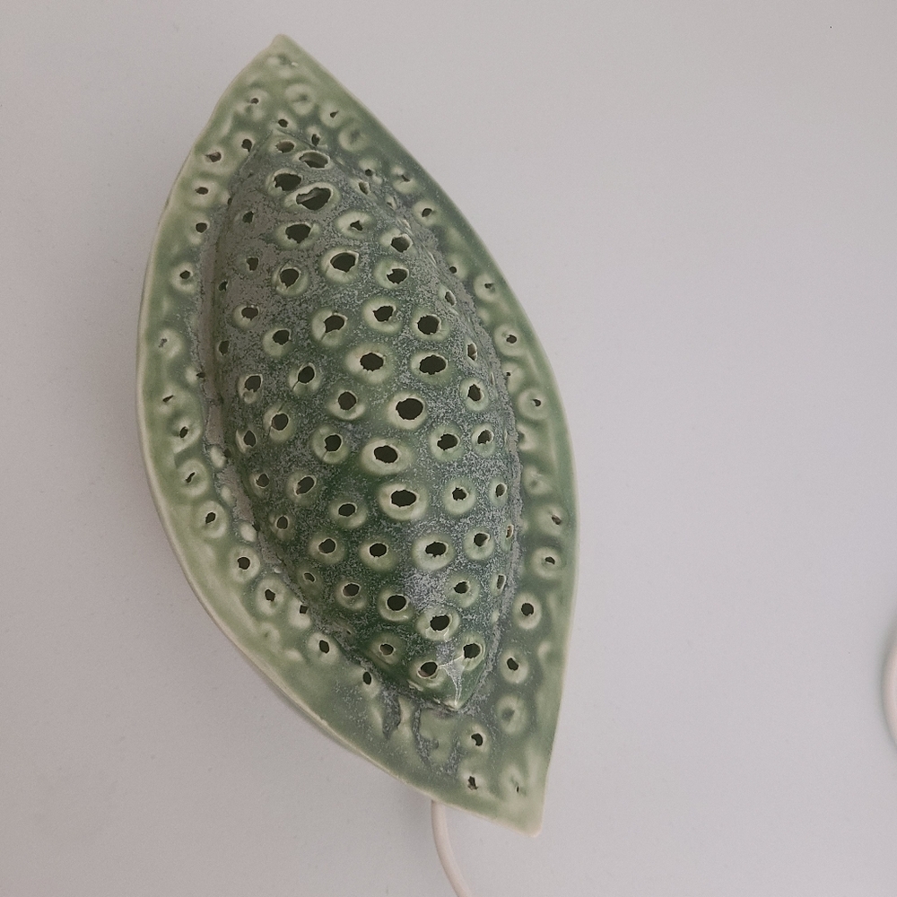 Pottery Wall Sconce Light Fixture Handmade Studio Pottery Green Abstract